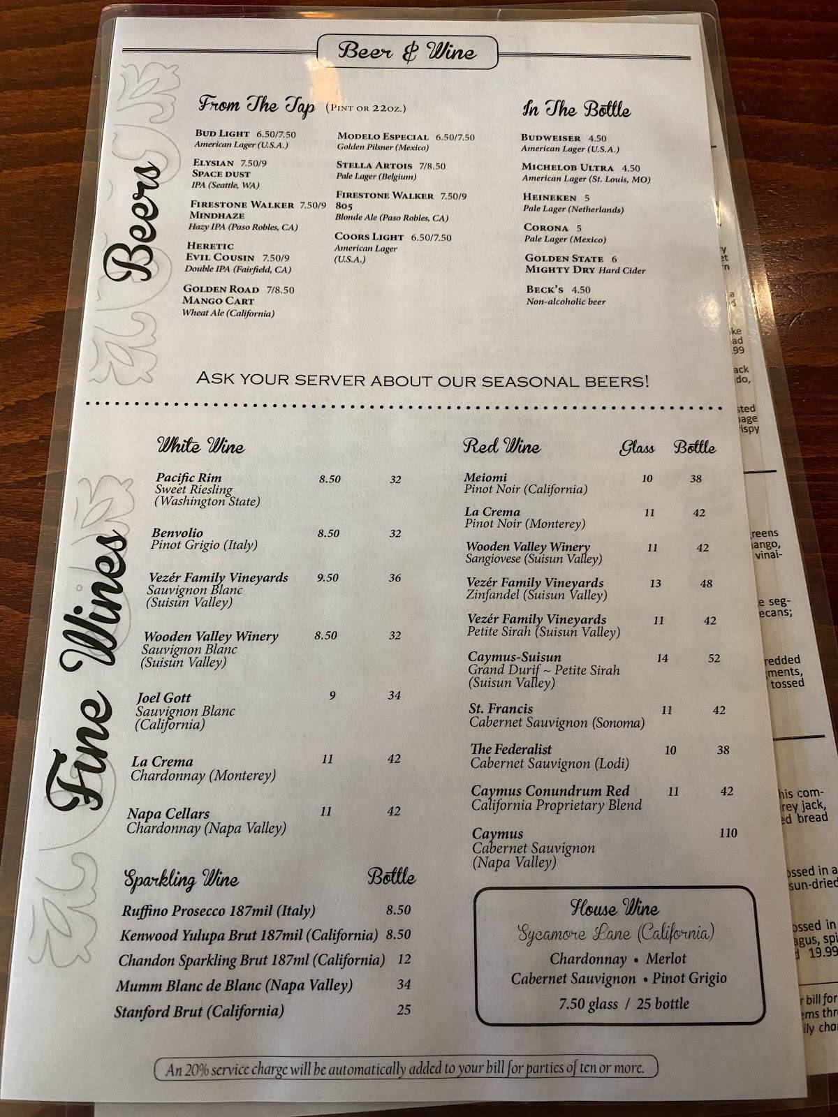 Carta de Cast Iron Grill & Bar, Suisun City