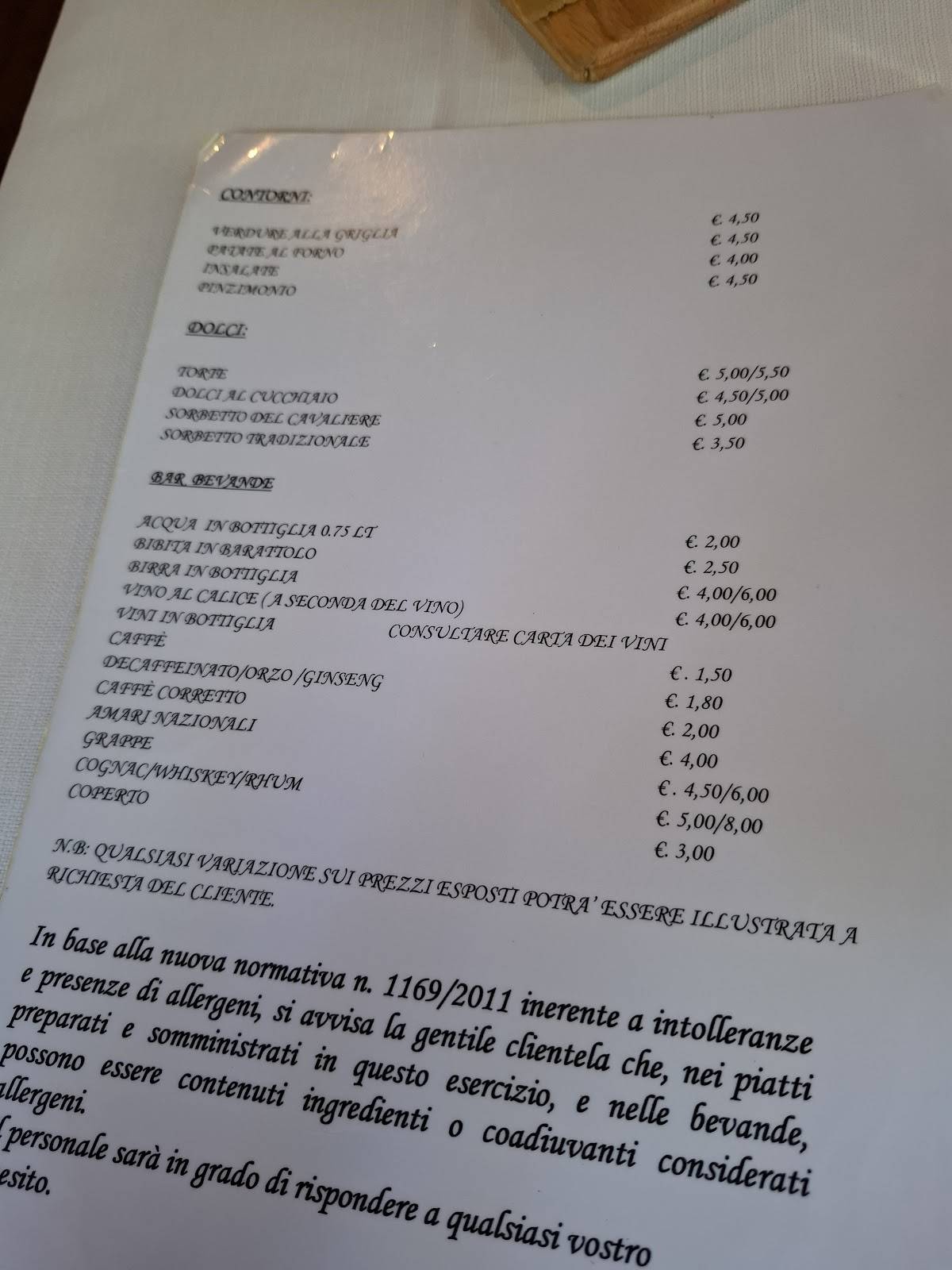 Menu di Cavalier Uliva 