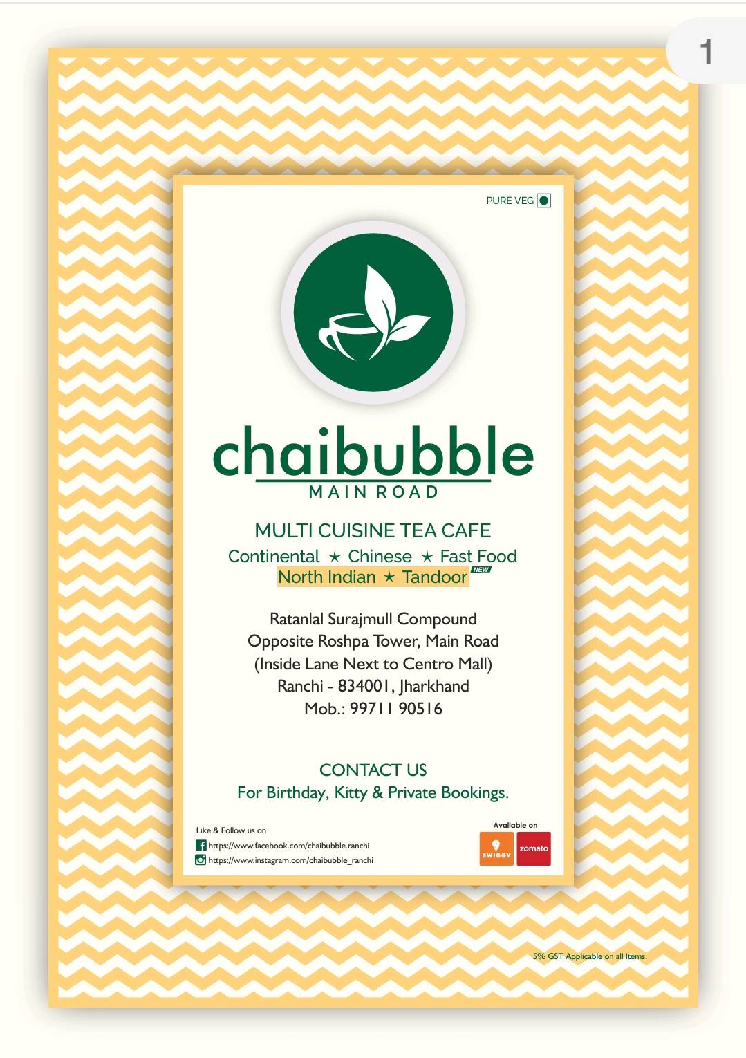 Chai Bubble menu