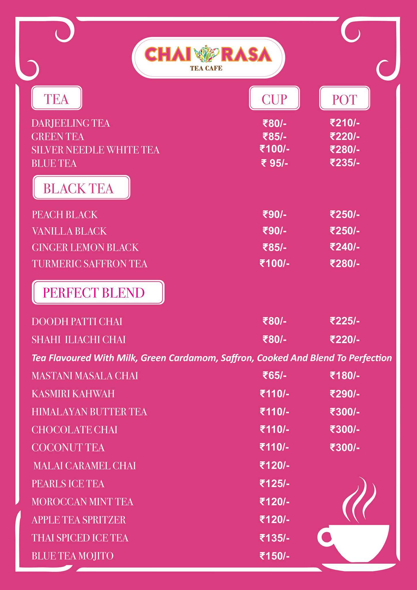 Chai Rasa menu