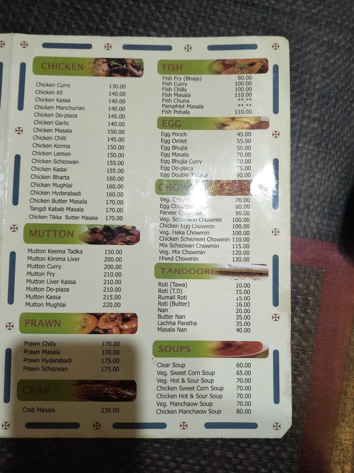 Chancellor Restaurant menu