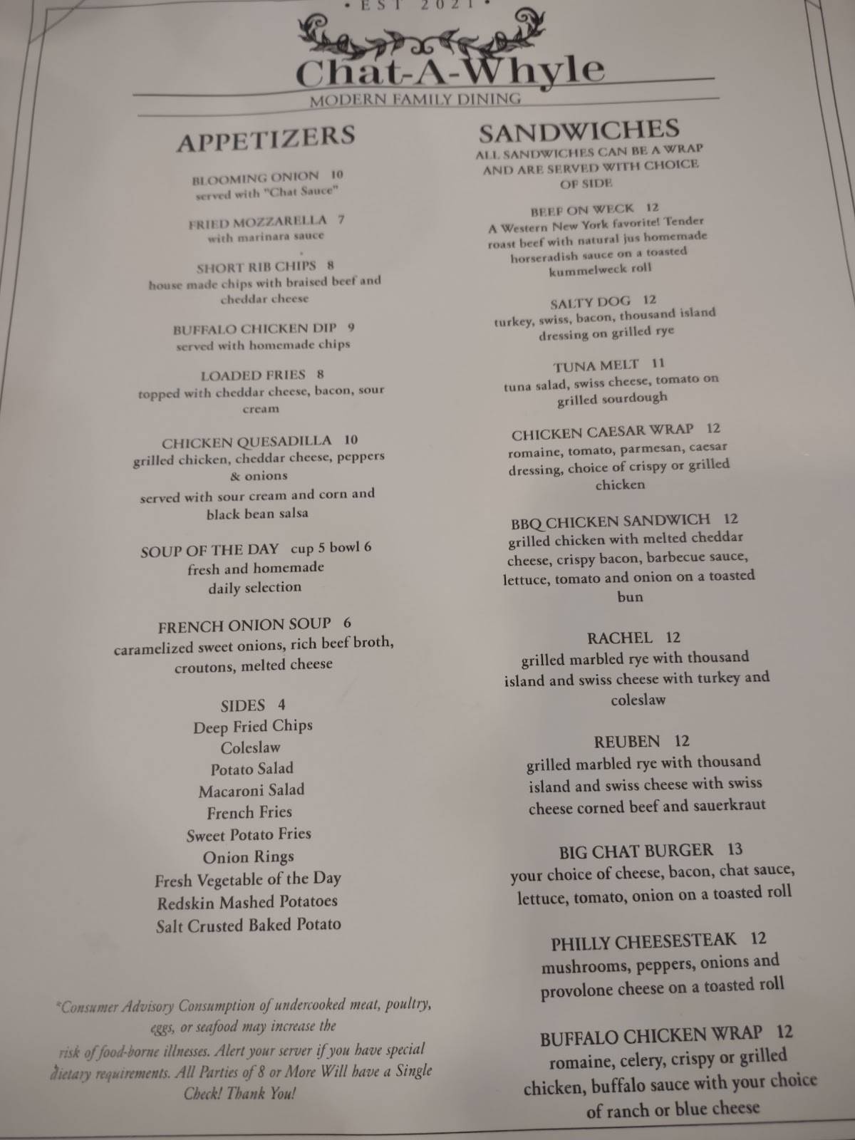 Menu at ChatAWhyle Restaurant, Bath