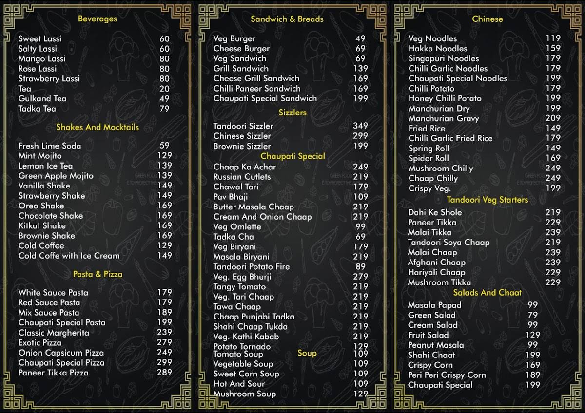 Chatpati Chaupati menu