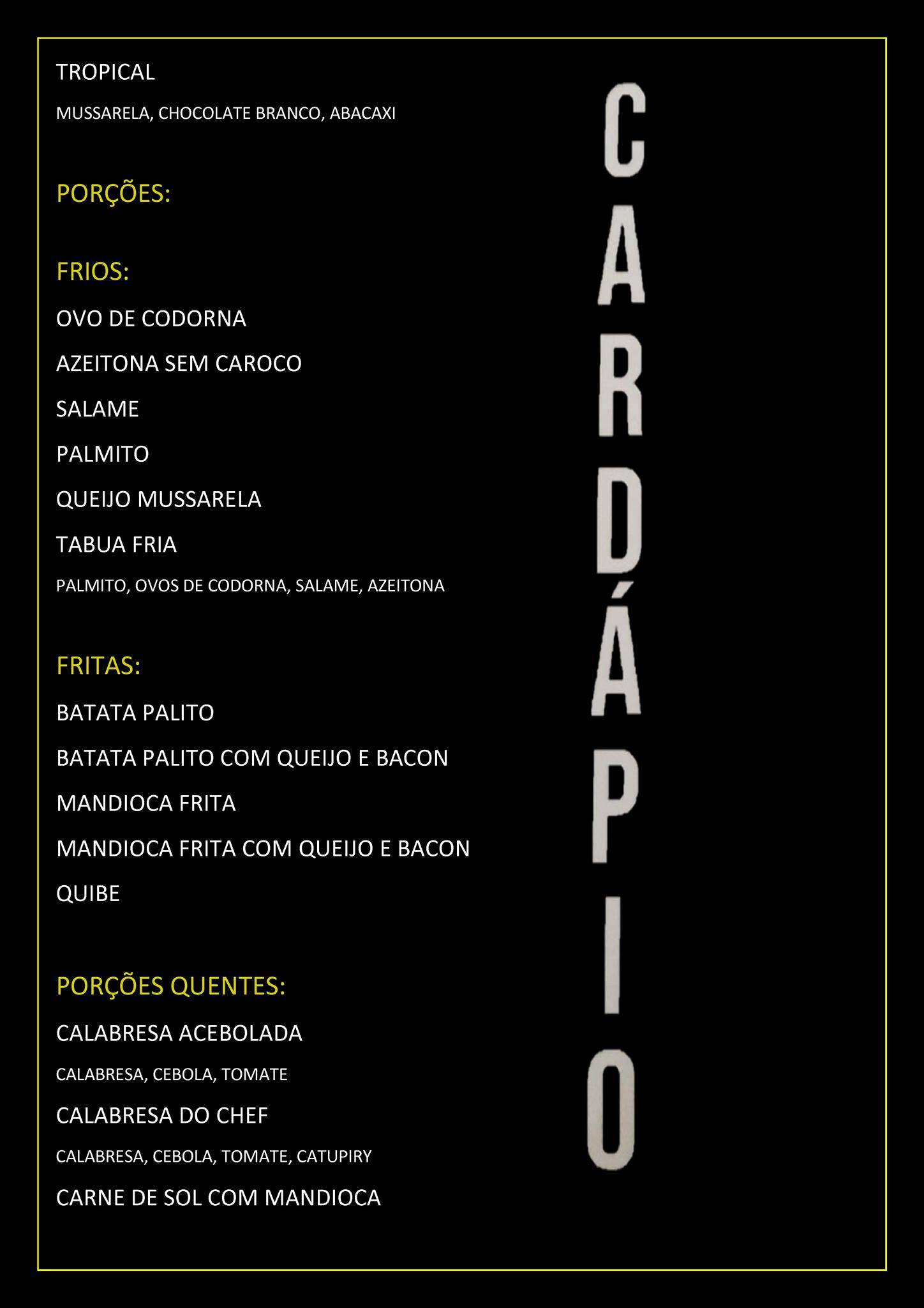 Chefs pizzaria cardápio