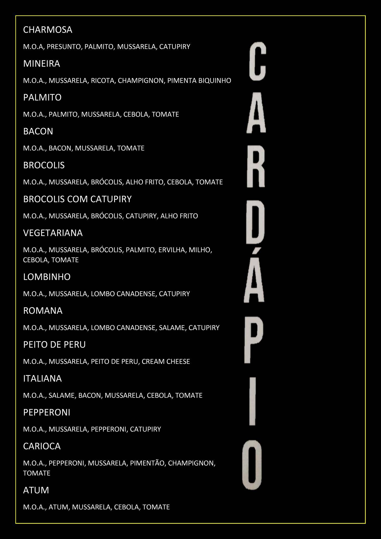 Chefs pizzaria cardápio