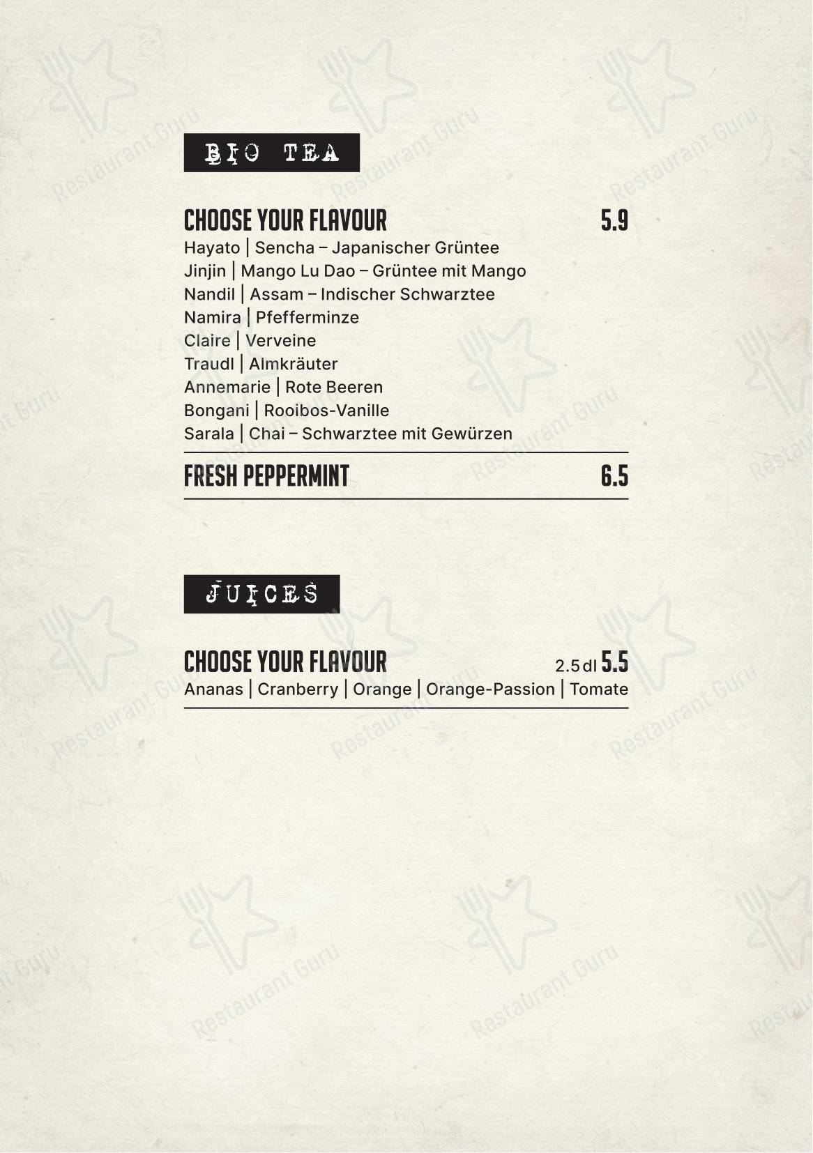 Основное меню pour Cheyenne pub et bar
