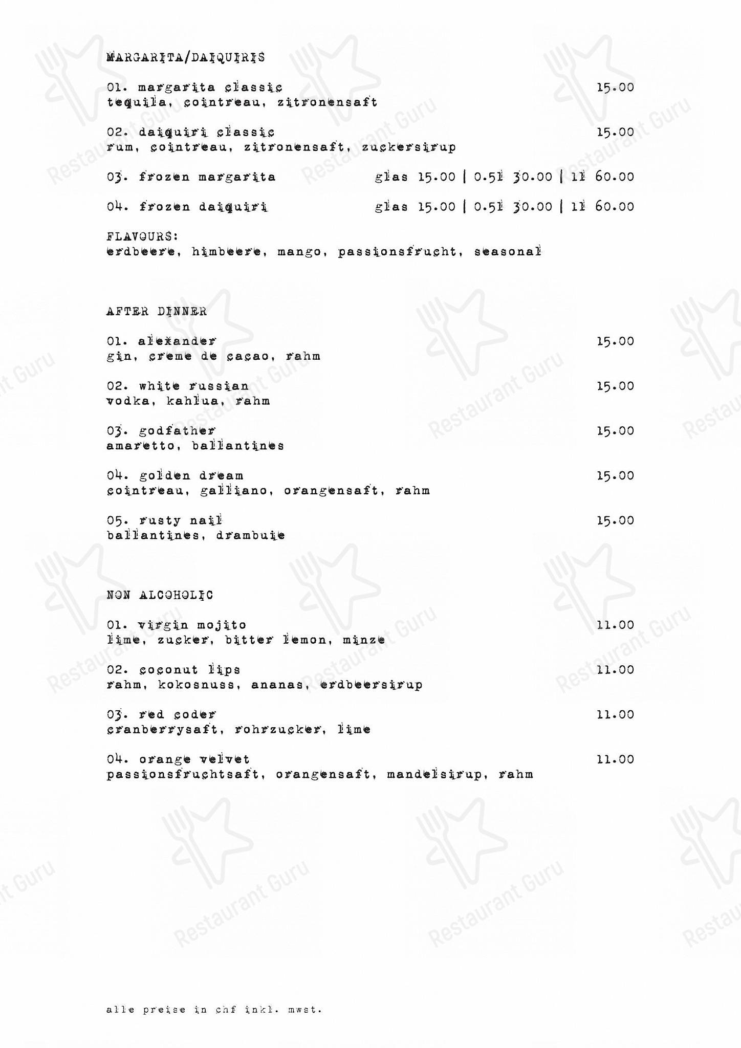 Menu pour Cheyenne - Dinner Menu