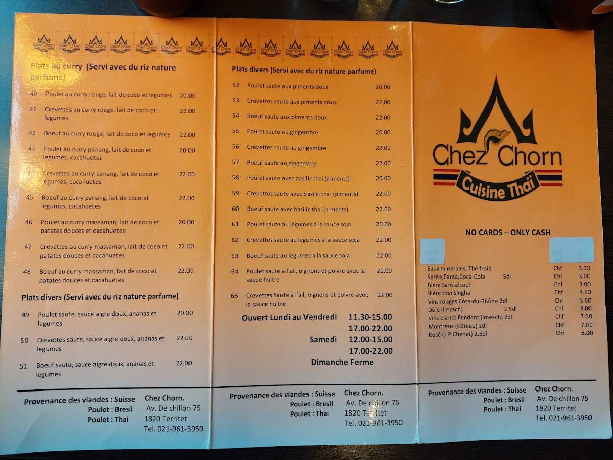 Menu di Chez Chorn 