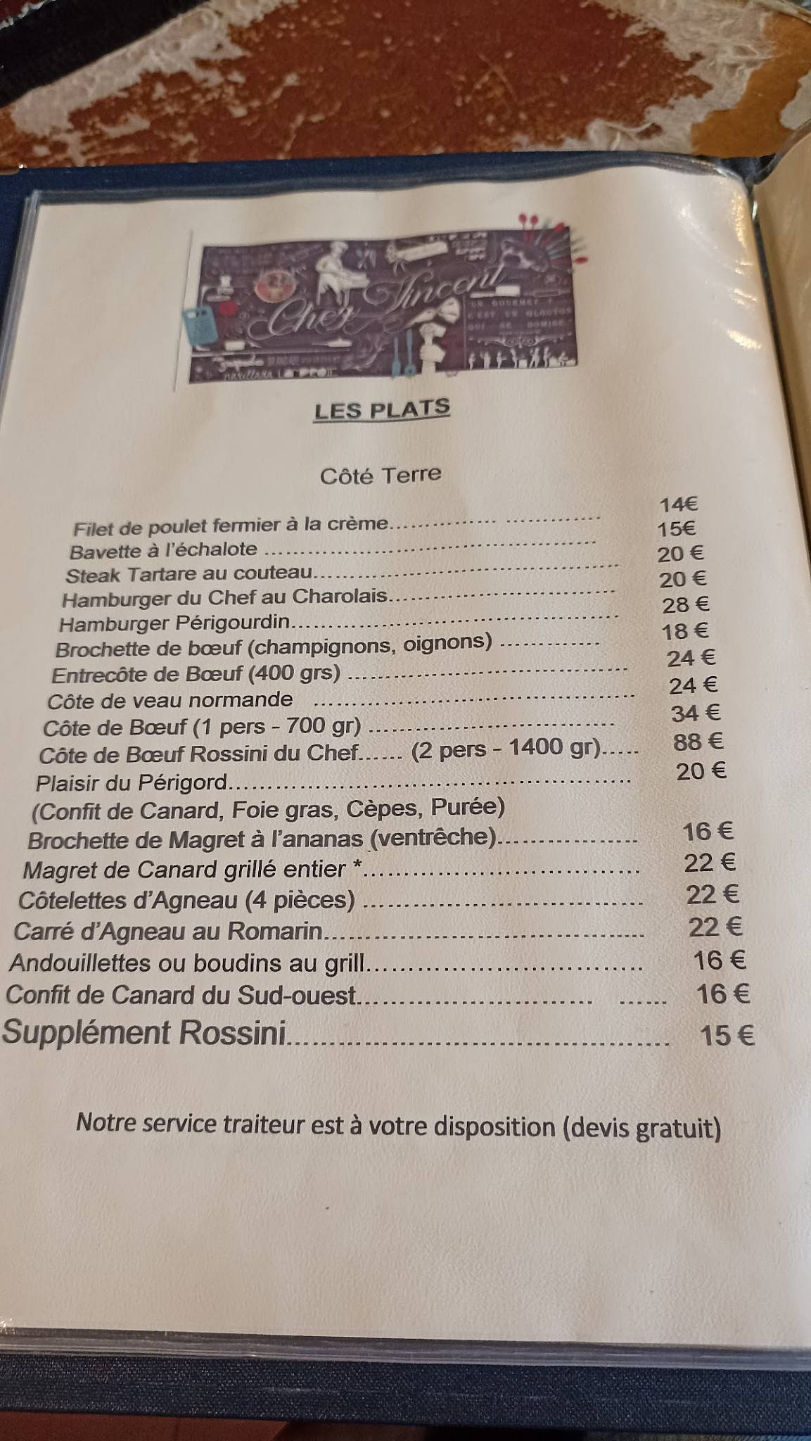 Menu de Restaurant Traiteur Chez Vincent Bègles