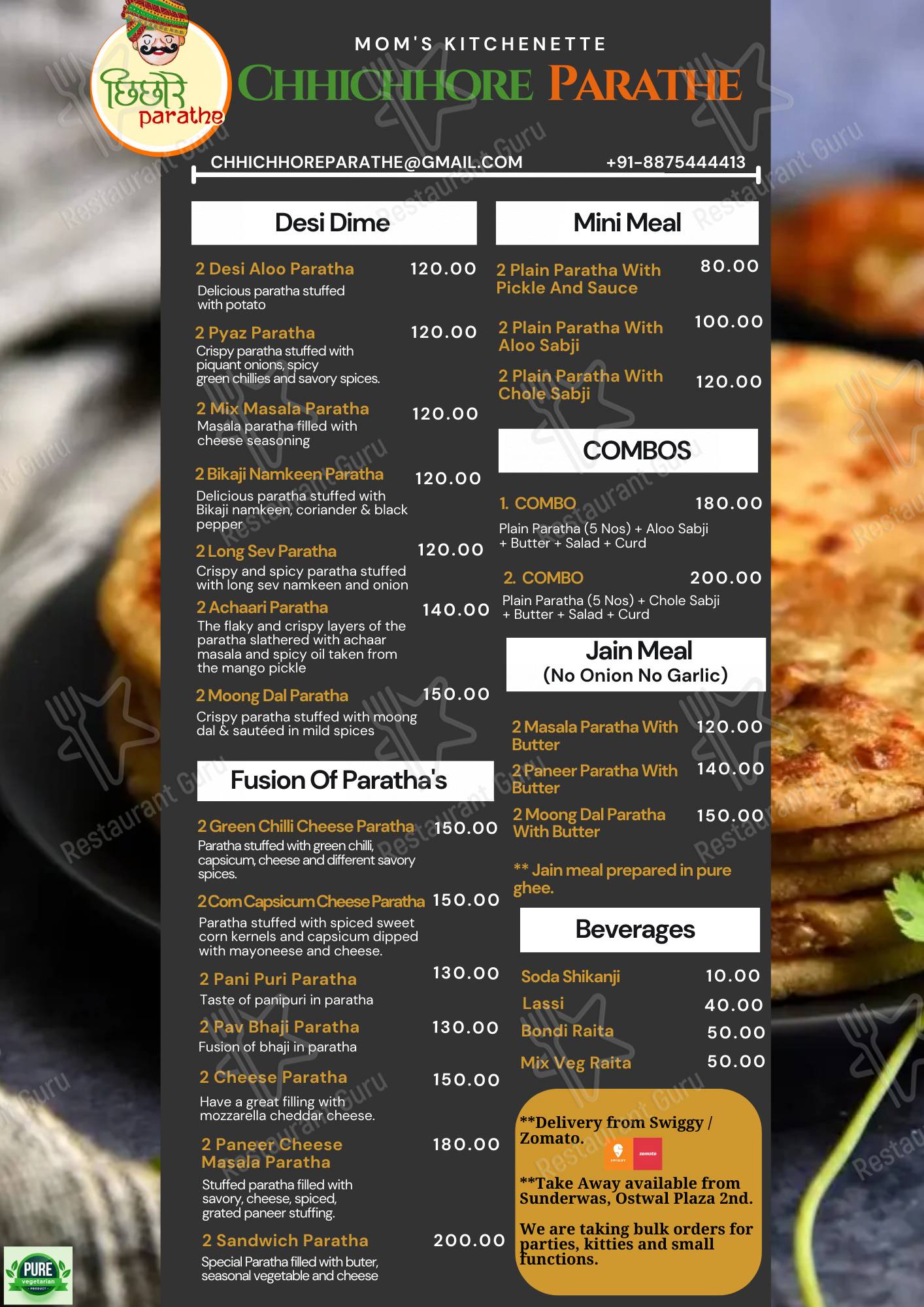 Chhichhore Parathe - Best Parathe In Udaipur menu