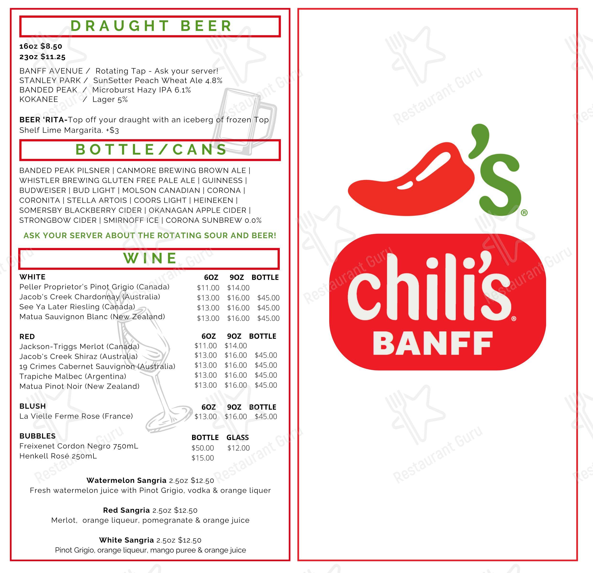 Основное меню pour Chili's Grill & Bar restaurant