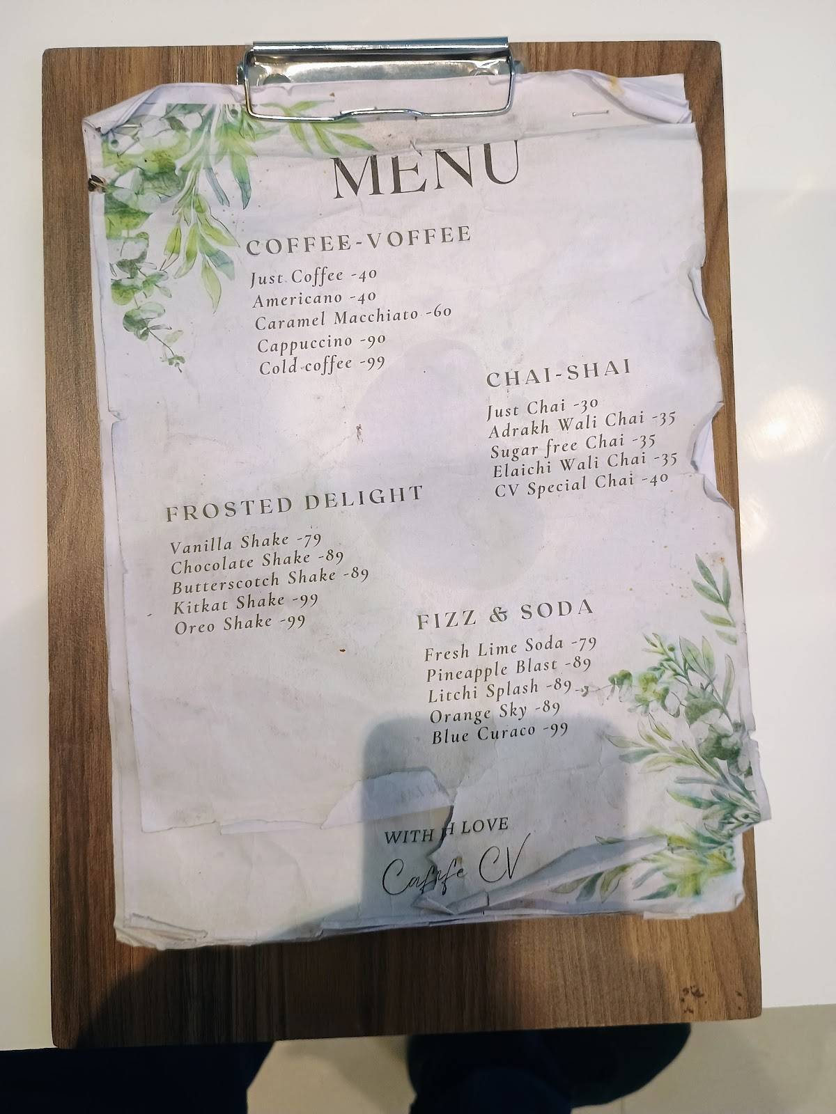 Chilli Vanilla menu