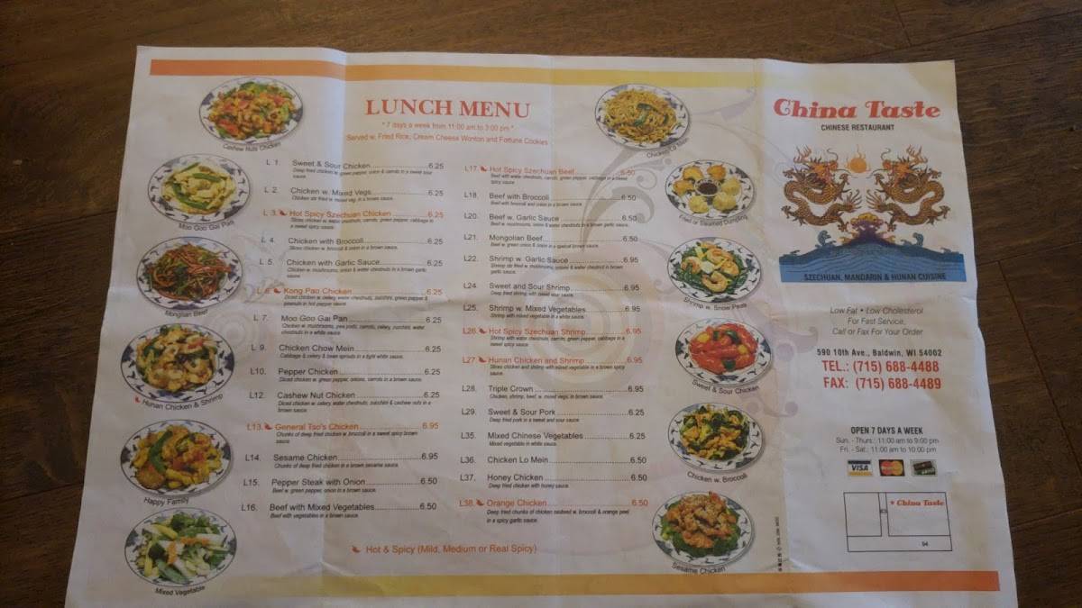Menu at China Taste restaurant, Baldwin