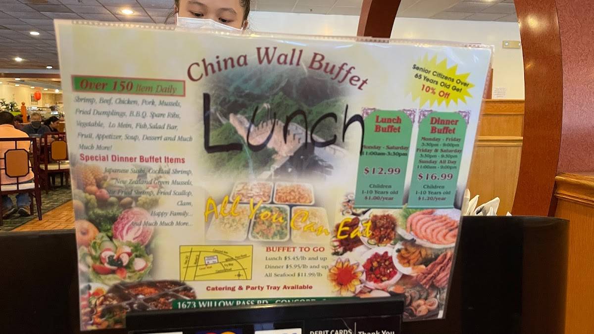 Menu at China Wall Buffet restaurant, Concord