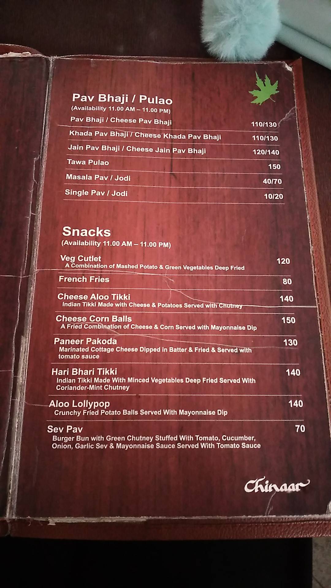 Chinaar Pure Veg menu