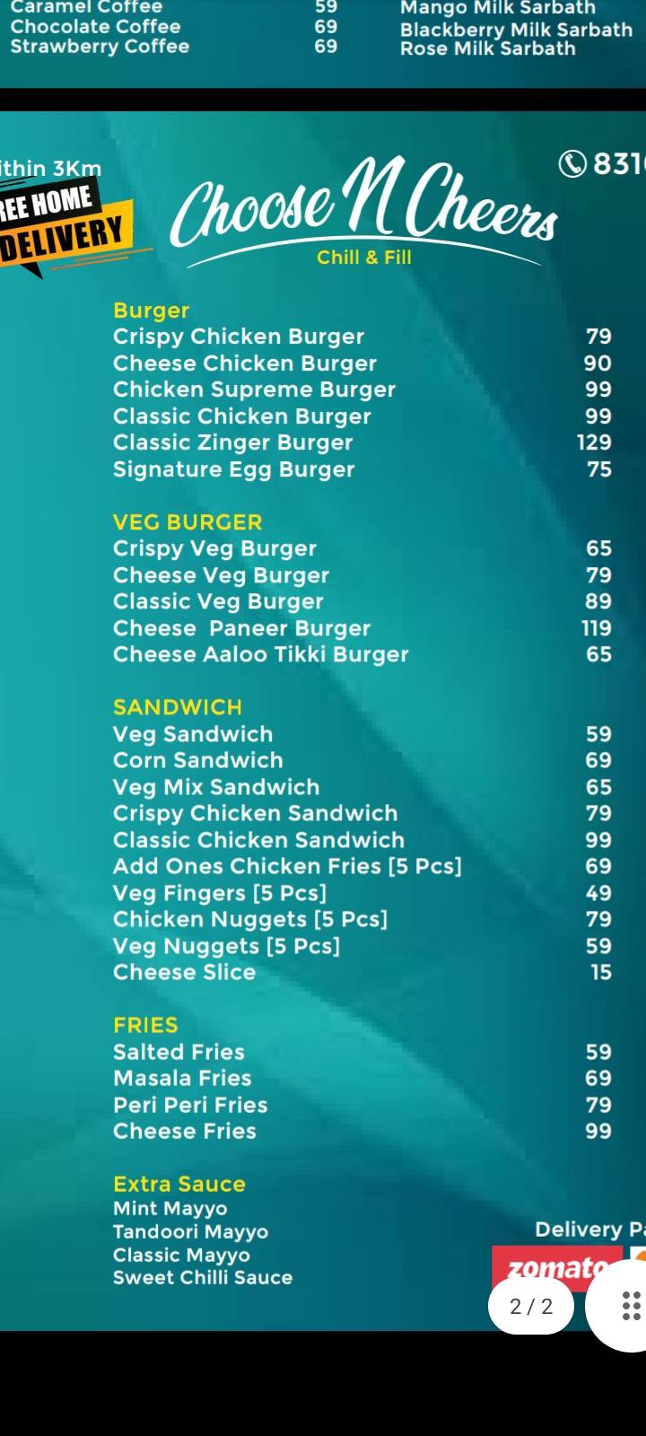 Choose n Cheers menu