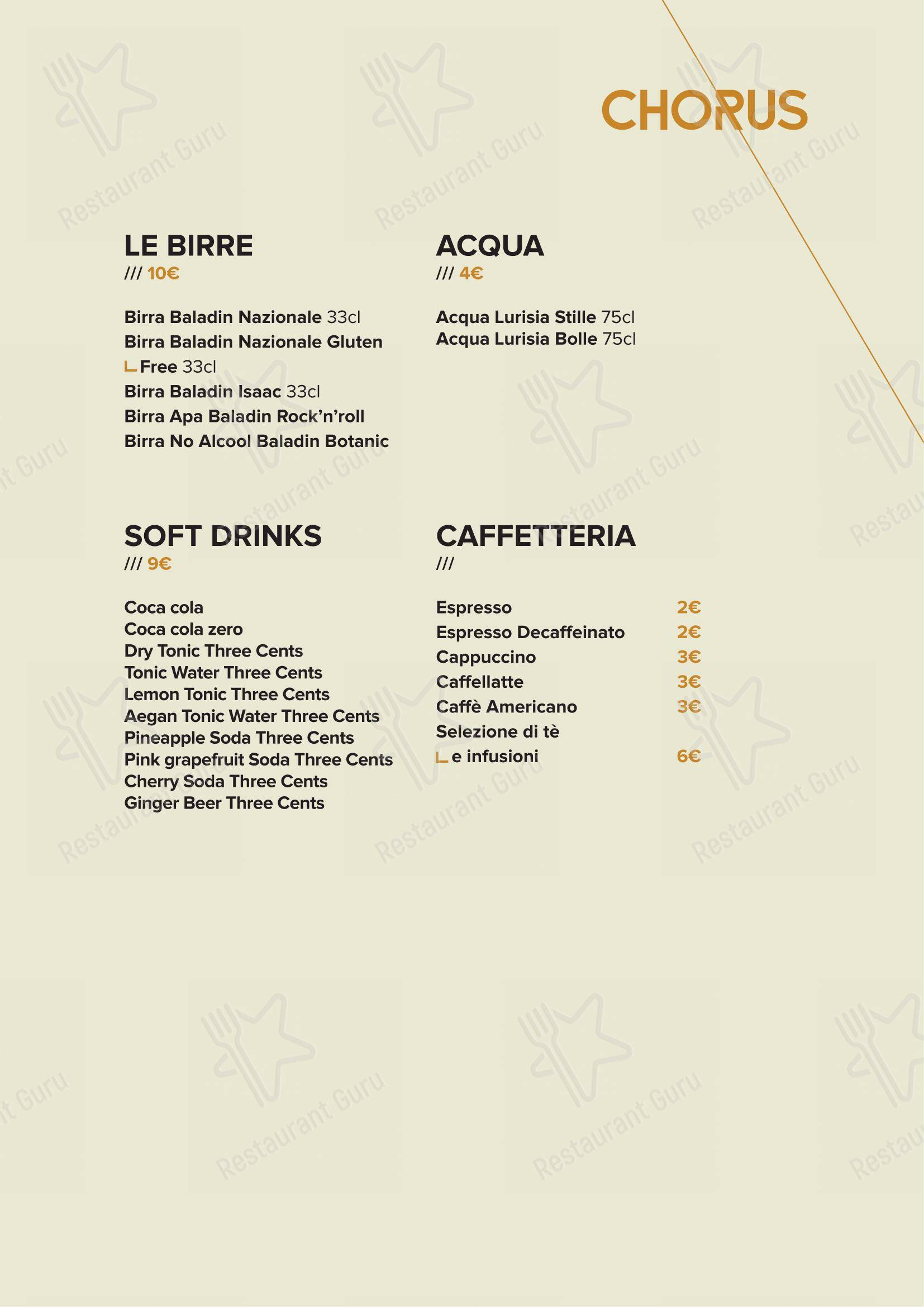 Основное меню per Chorus Café pub & bar