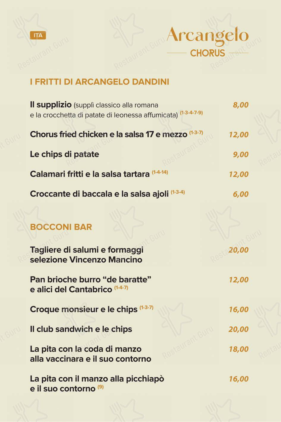 Menu per Chorus Café pub & bar