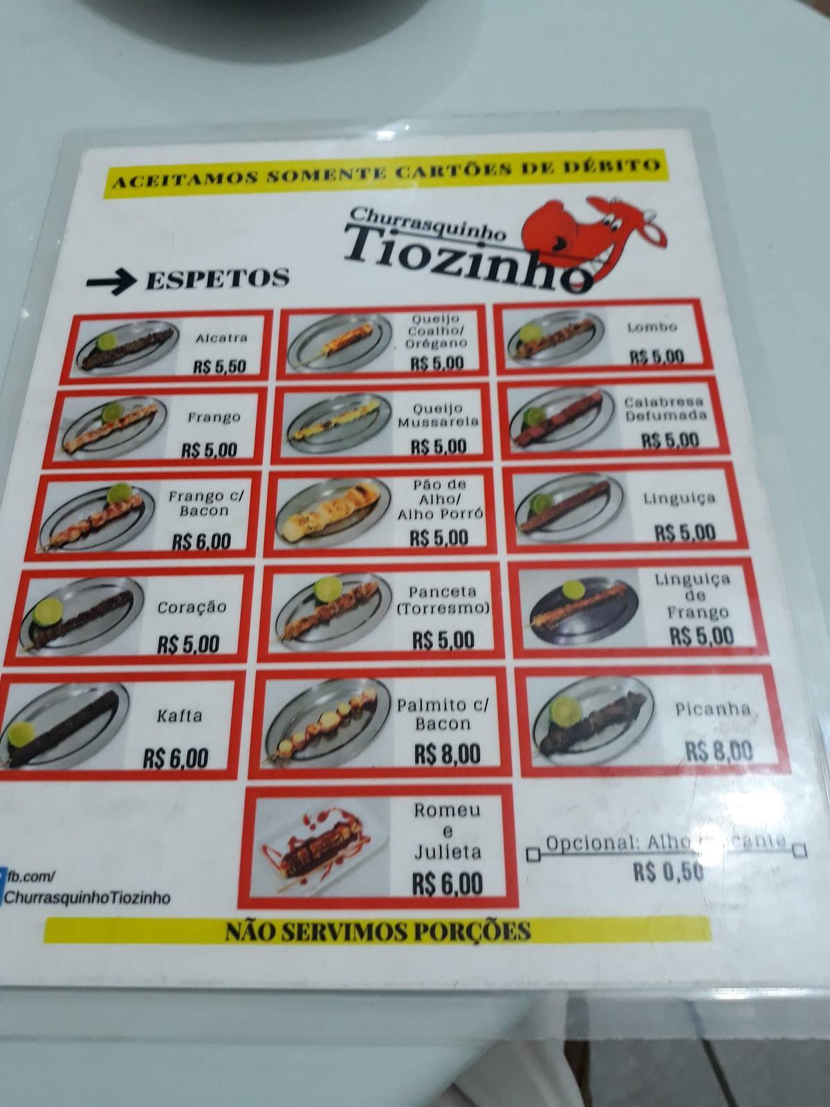 Churrasquinho Tiozinho cardápio