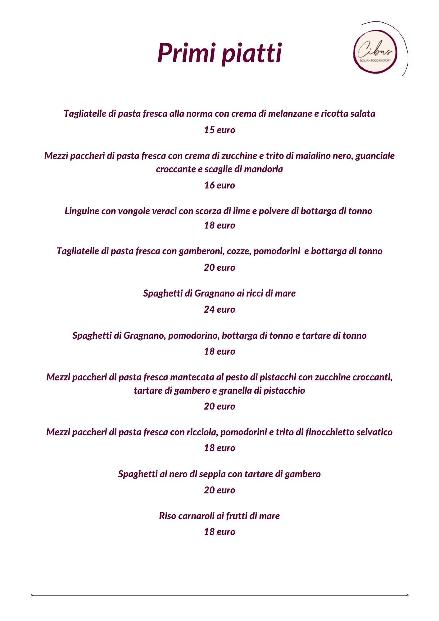 Menu di Cibus Sicilian Food Factory 