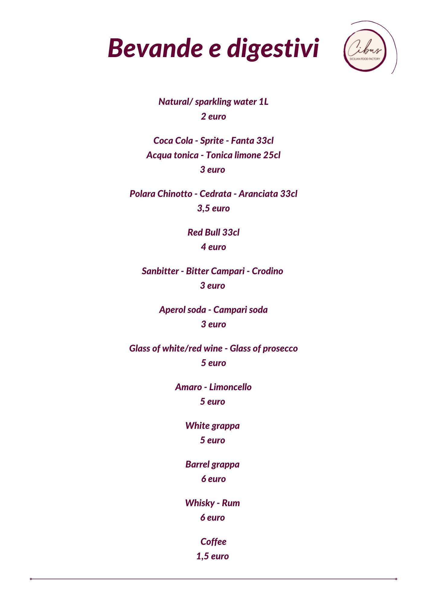 Menu di Cibus Sicilian Food Factory 