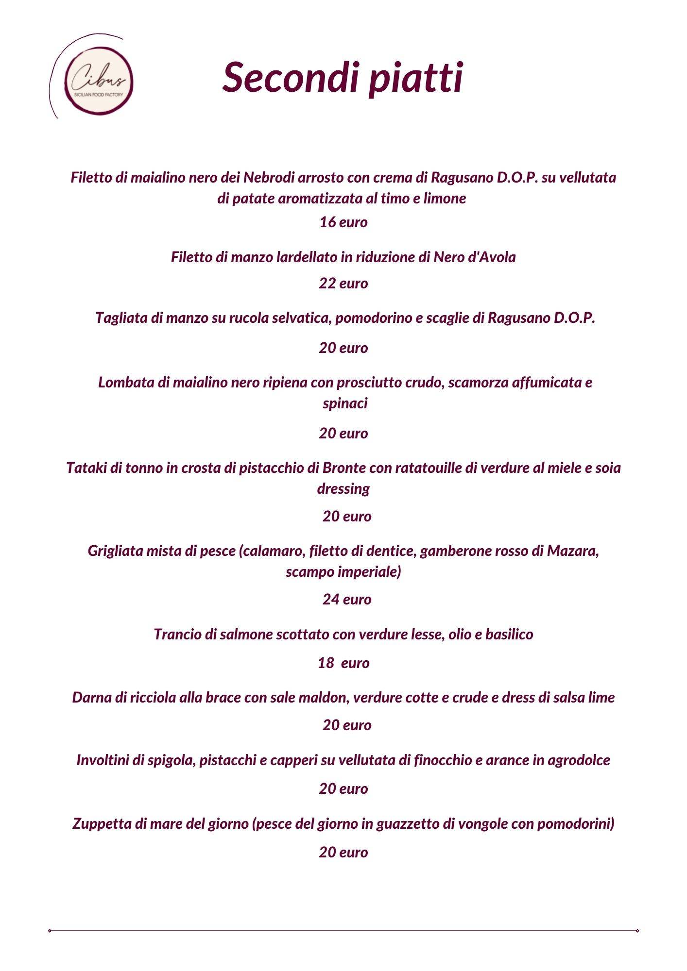 Menu di Cibus Sicilian Food Factory 
