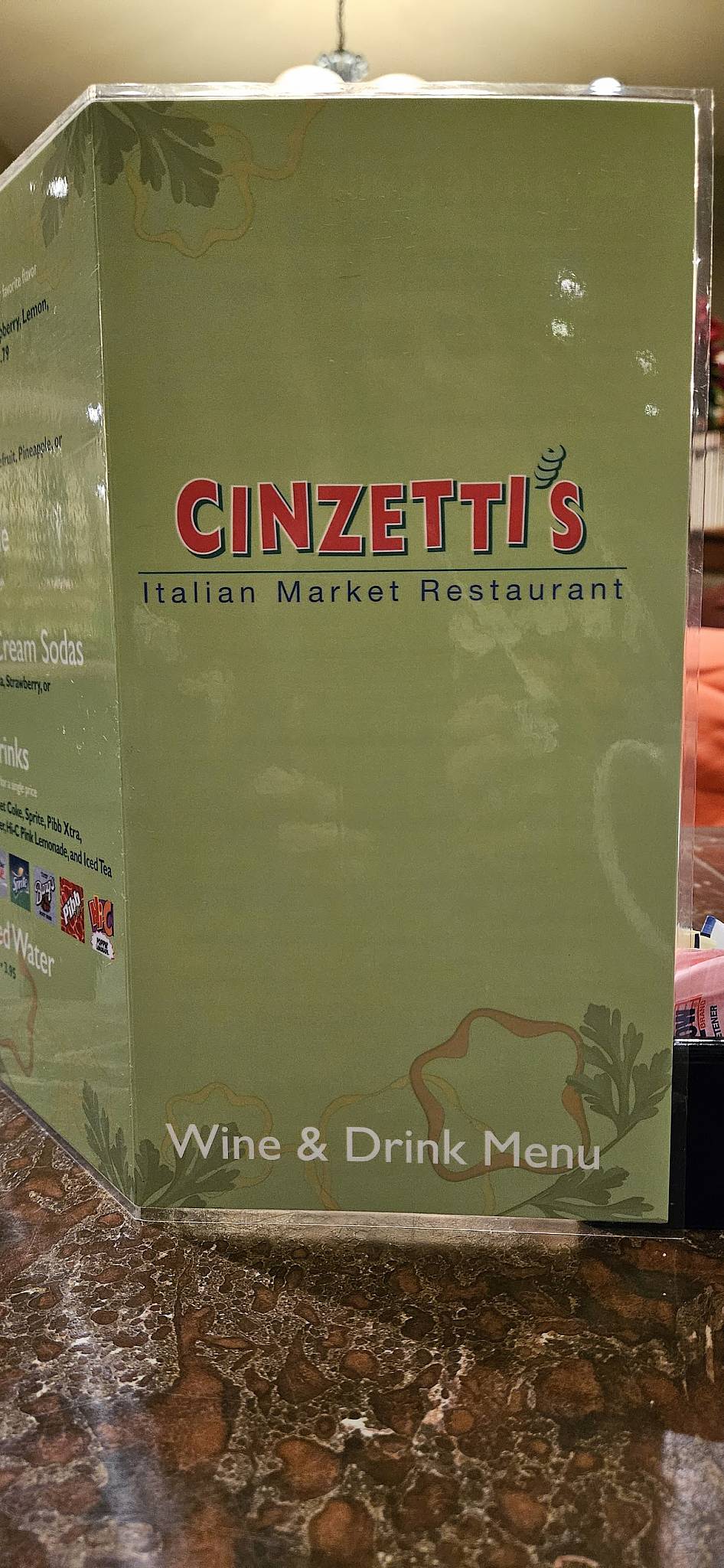 Menu at Cinzetti's Italian Market restaurant, Overland Park