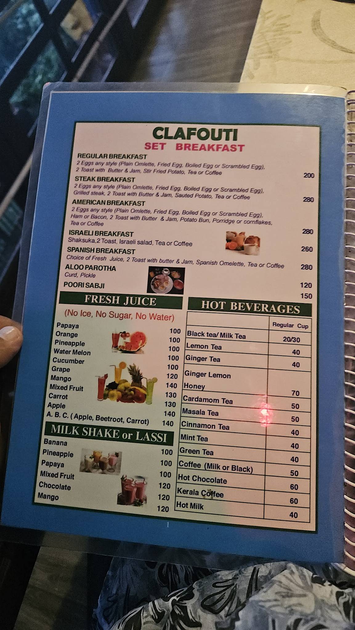 Clafouti Restaurant menu