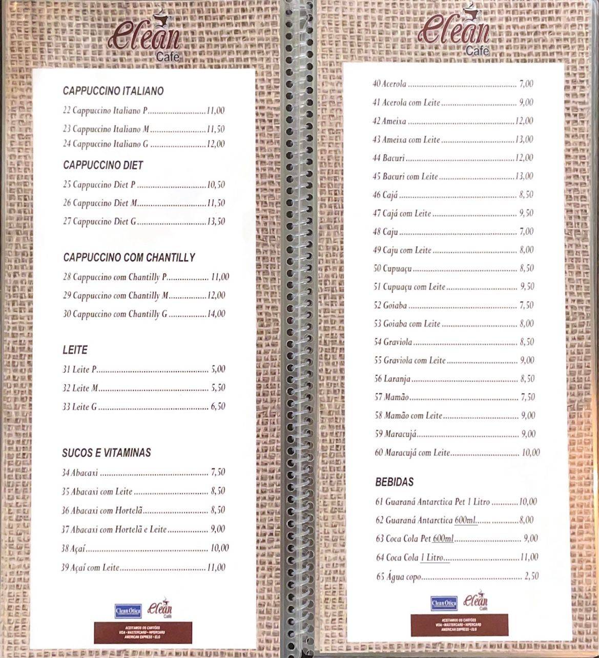 Clean Café cardápio