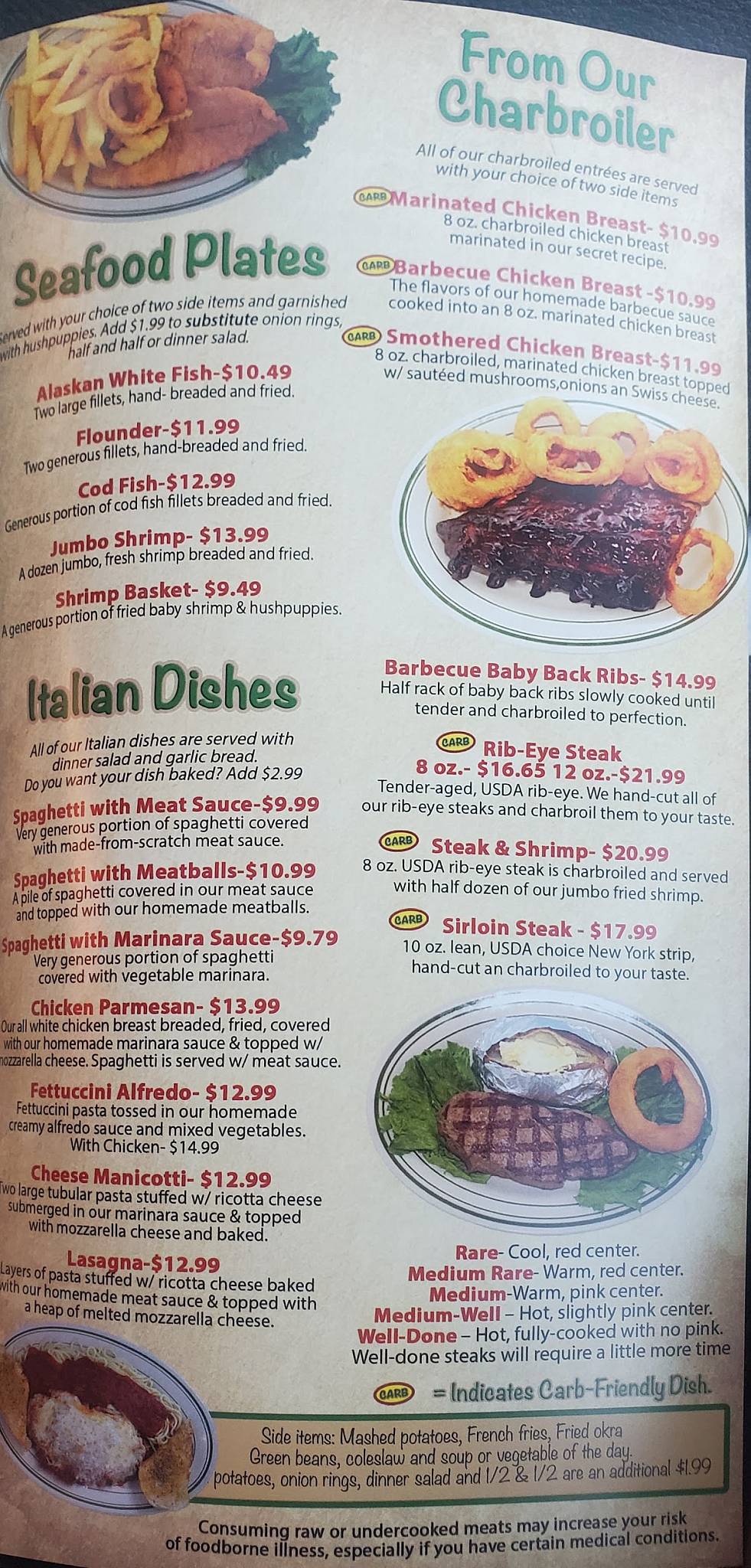 Menu at Clock of Gaffney restaurant, Gaffney