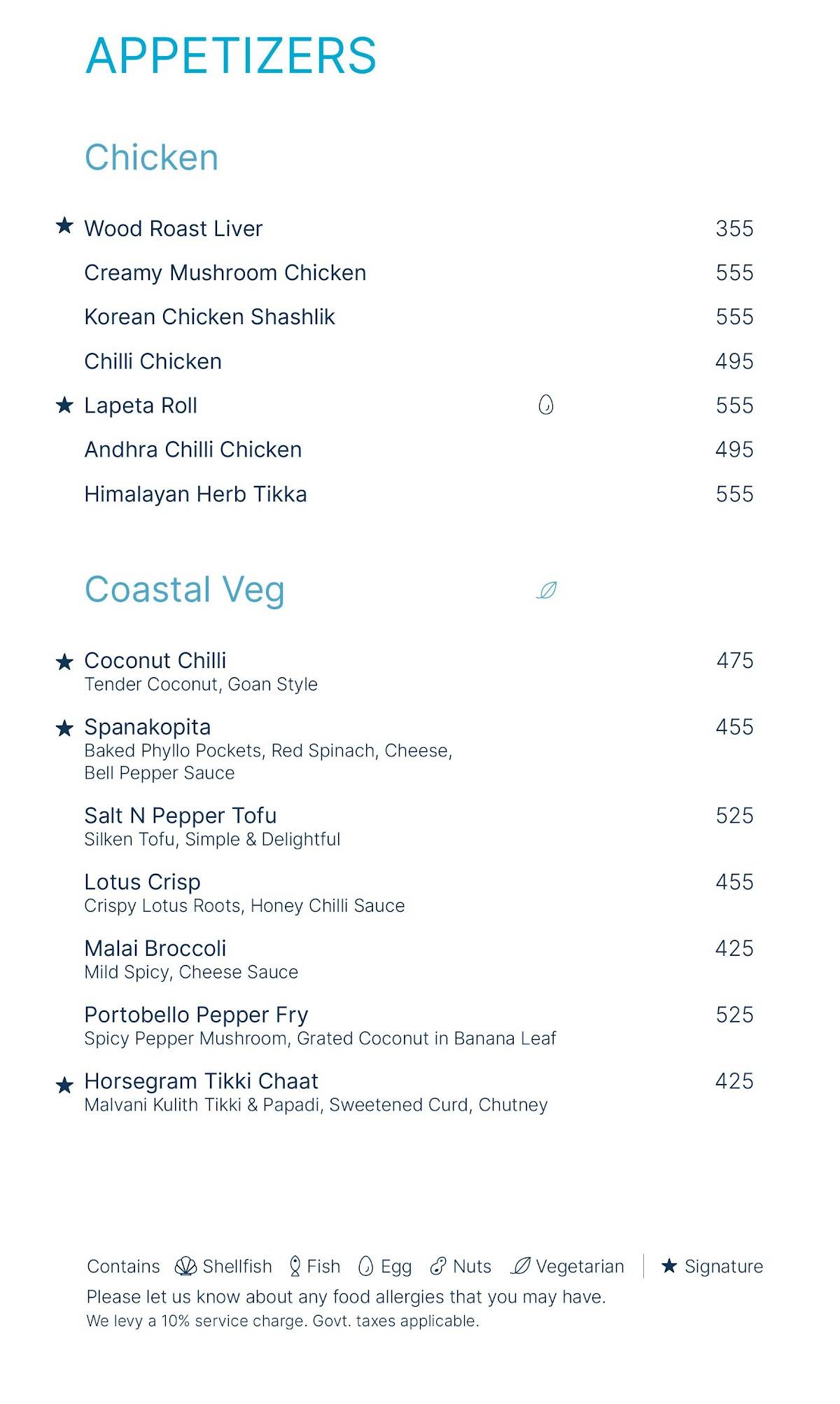 Coast & Bloom menu