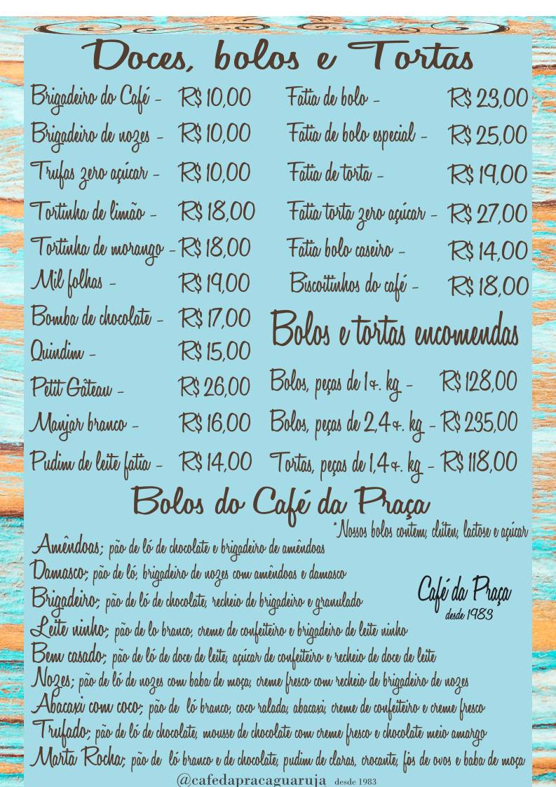 Café da Praça Guarujá cardápio