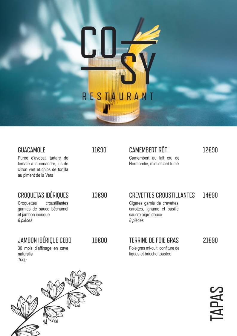 Menu de Cosy Restaurant