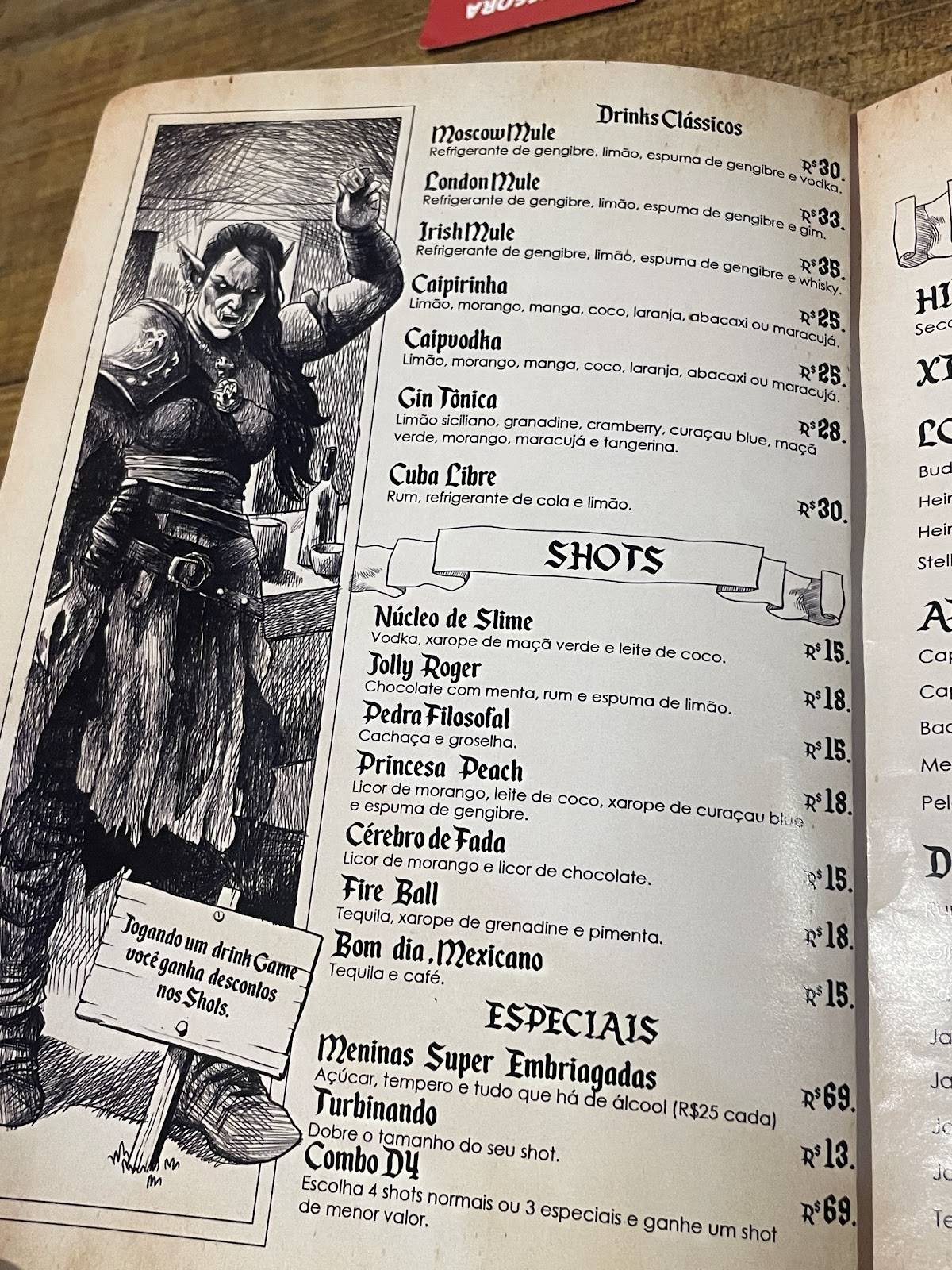 Comdado Bar e Jogos cardápio