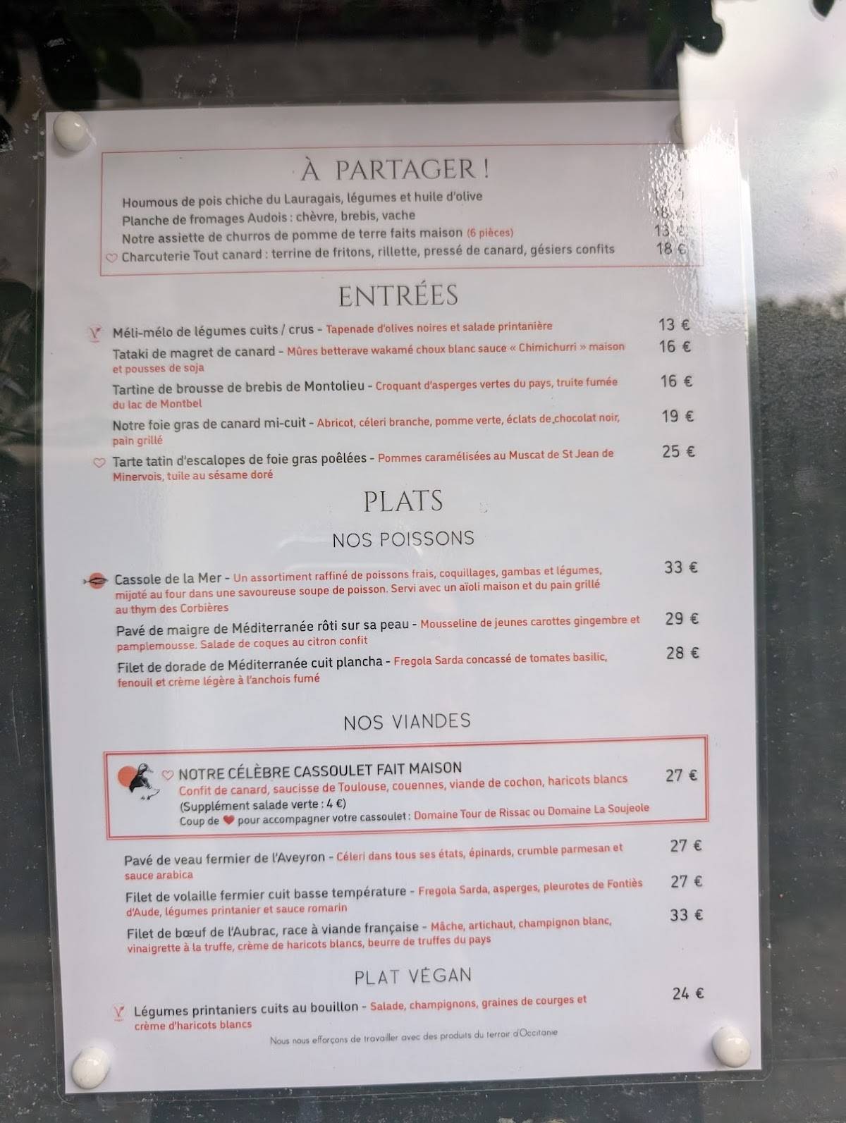 Menu de Comte Roger Carcassonne