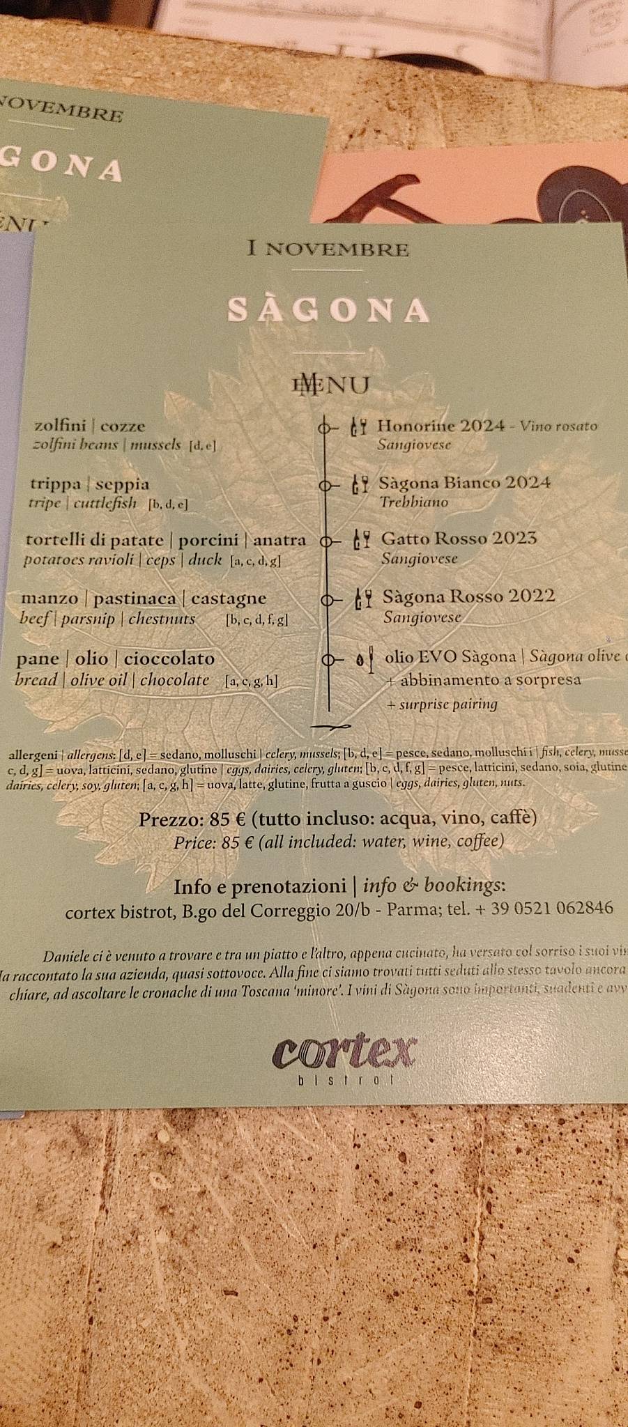 Menu di Cortex Bistrot 