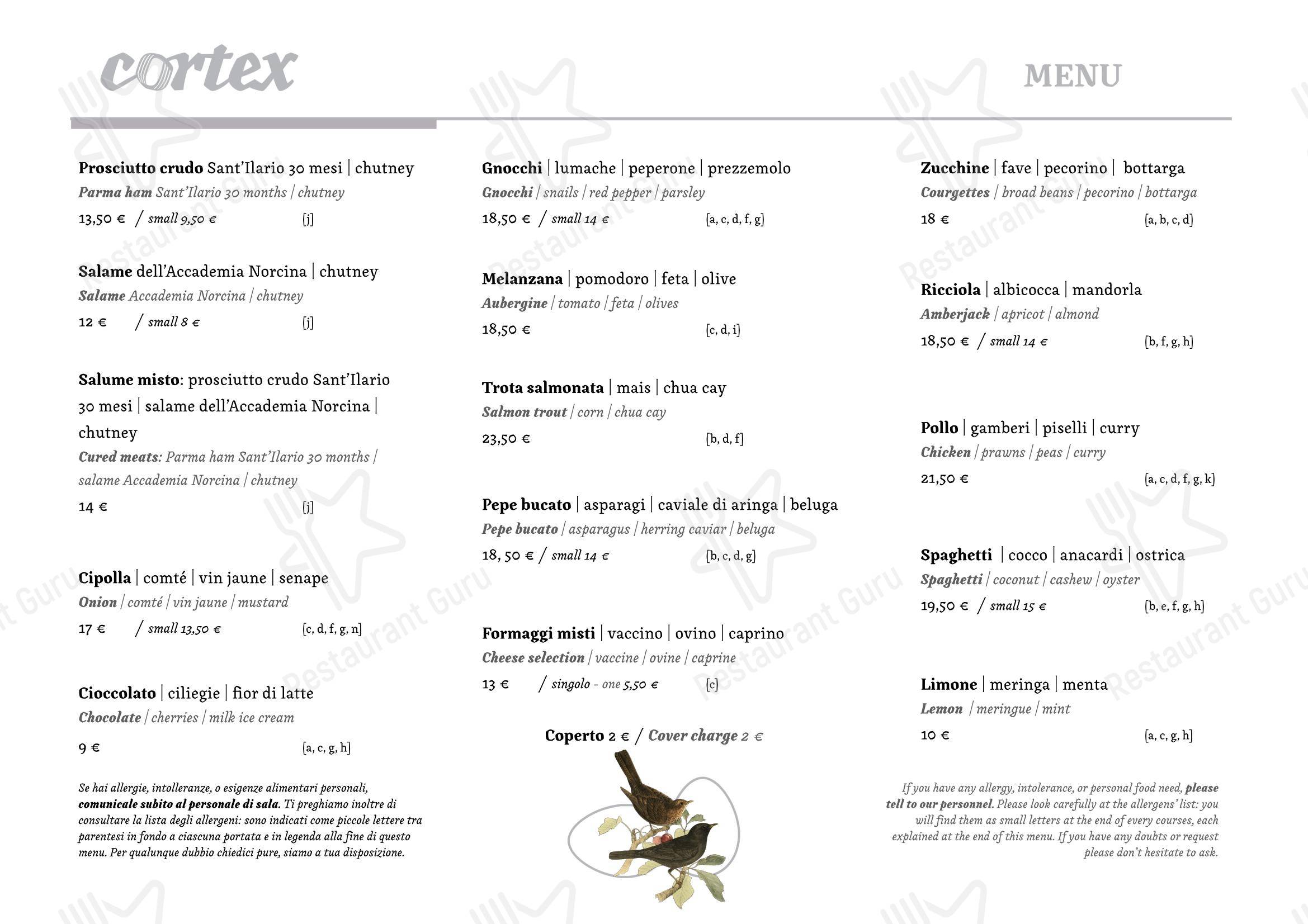 Menu bar per Cortex Bistrot ristorante