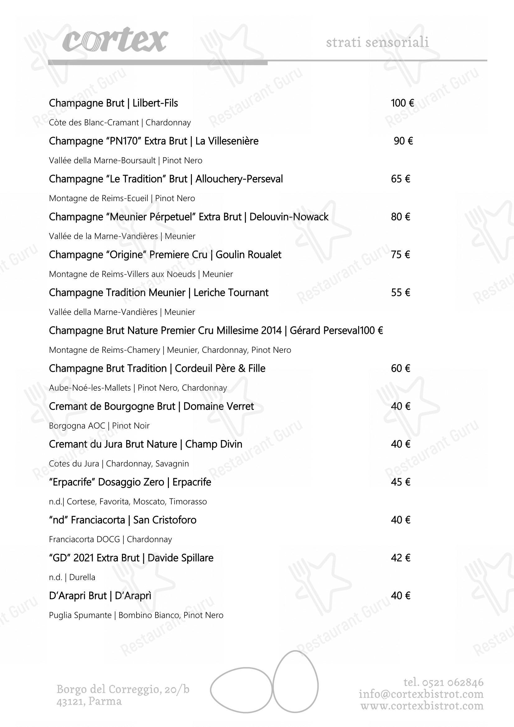 Основное меню per Cortex Bistrot ristorante