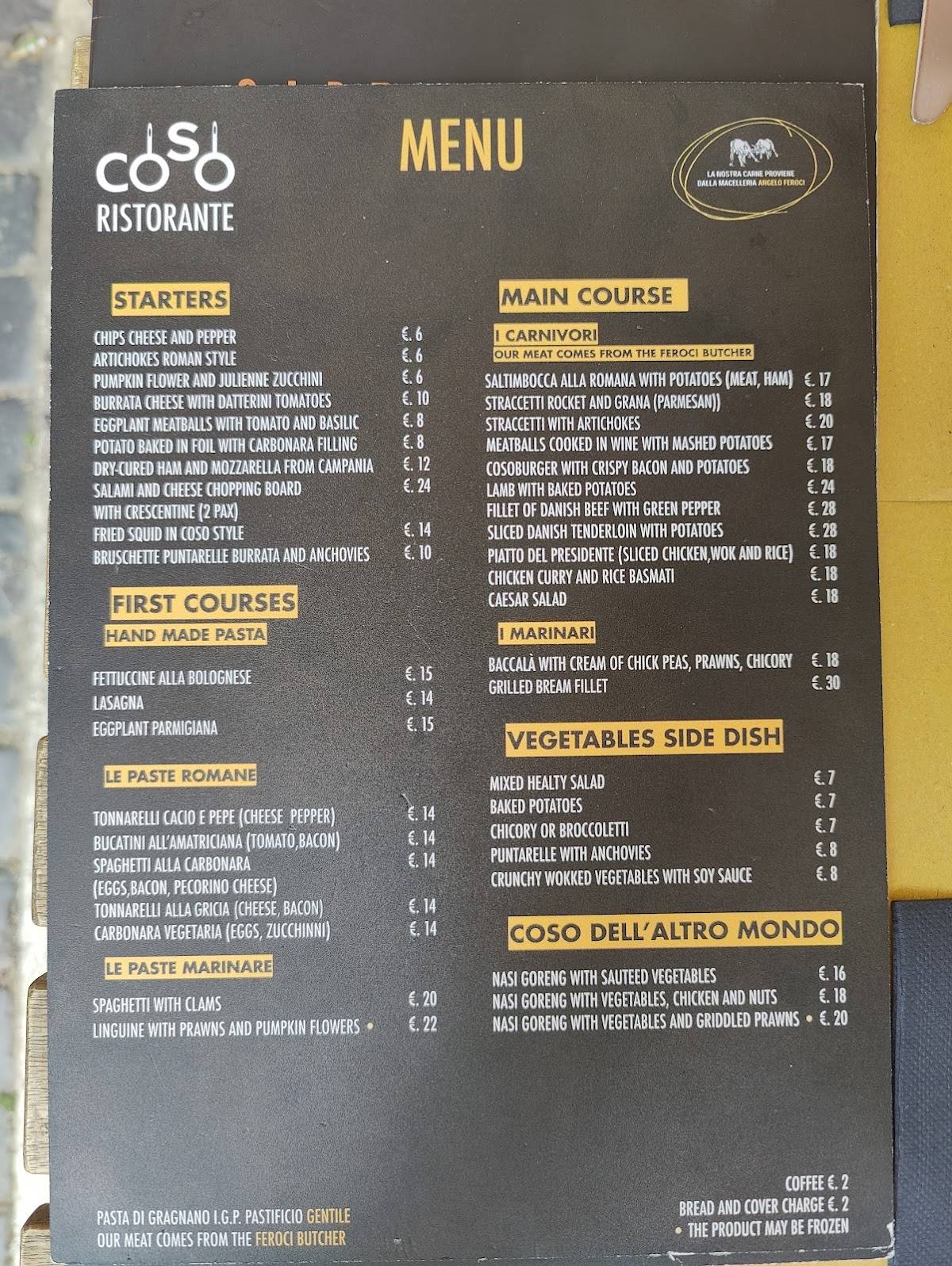 Menu di Coso Ristorante 