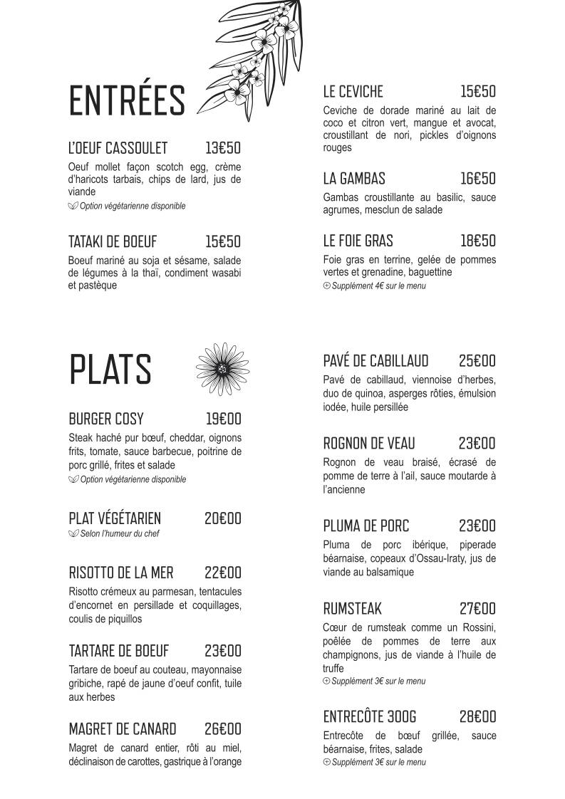 Menu de Cosy Restaurant