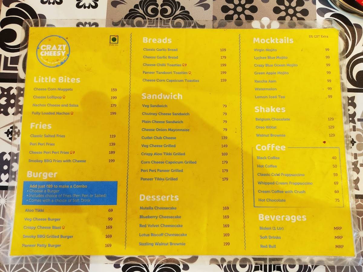 Crazy Cheesy Cafe menu