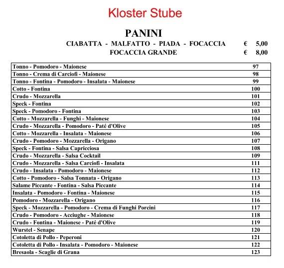 Menu di Kloster Stube 