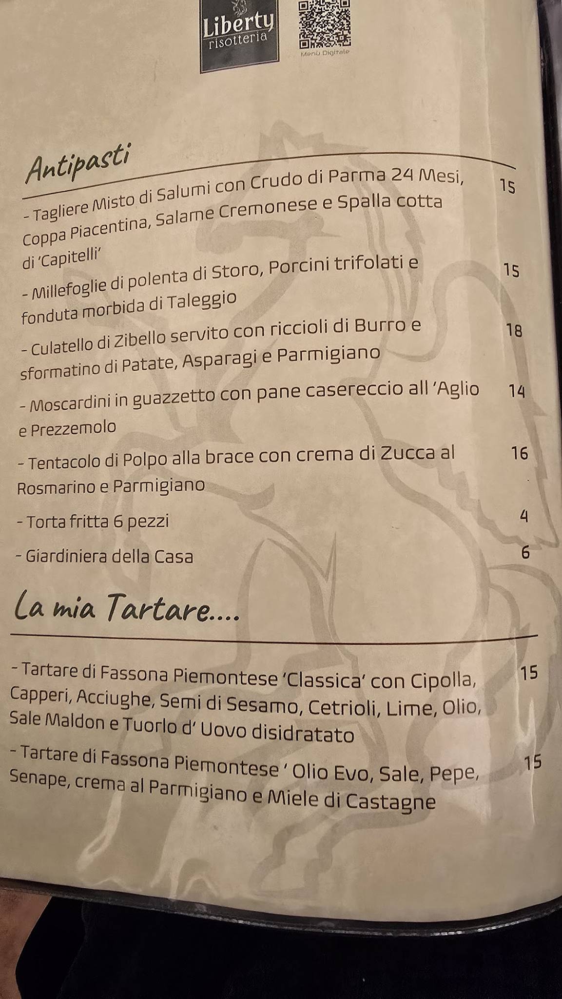 Menu de Trattoria Liberty