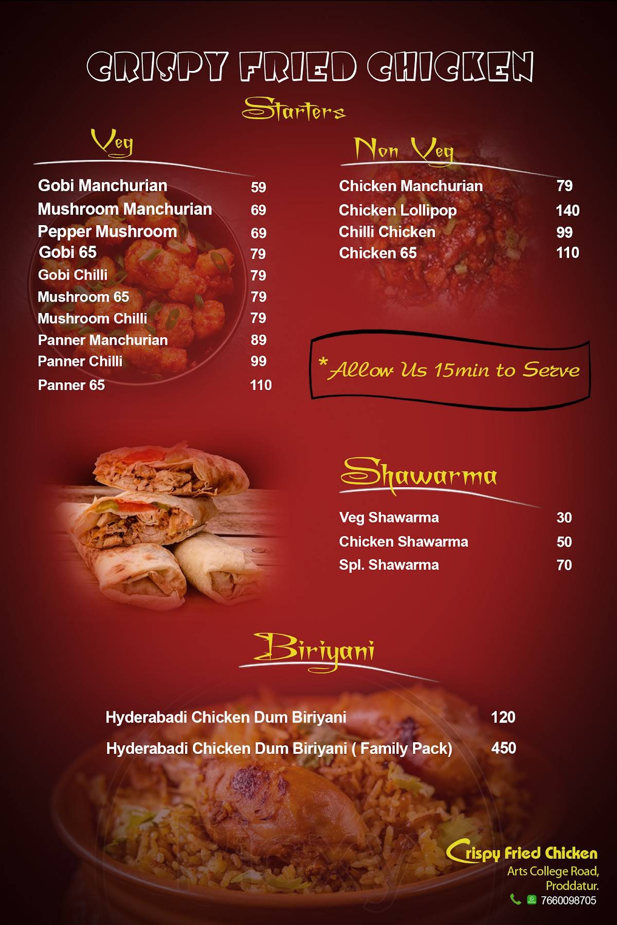 Crispy fried chicken menu
