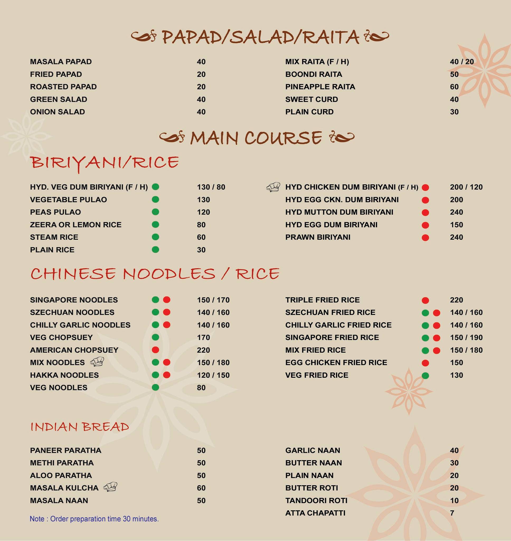DALCHINI menu
