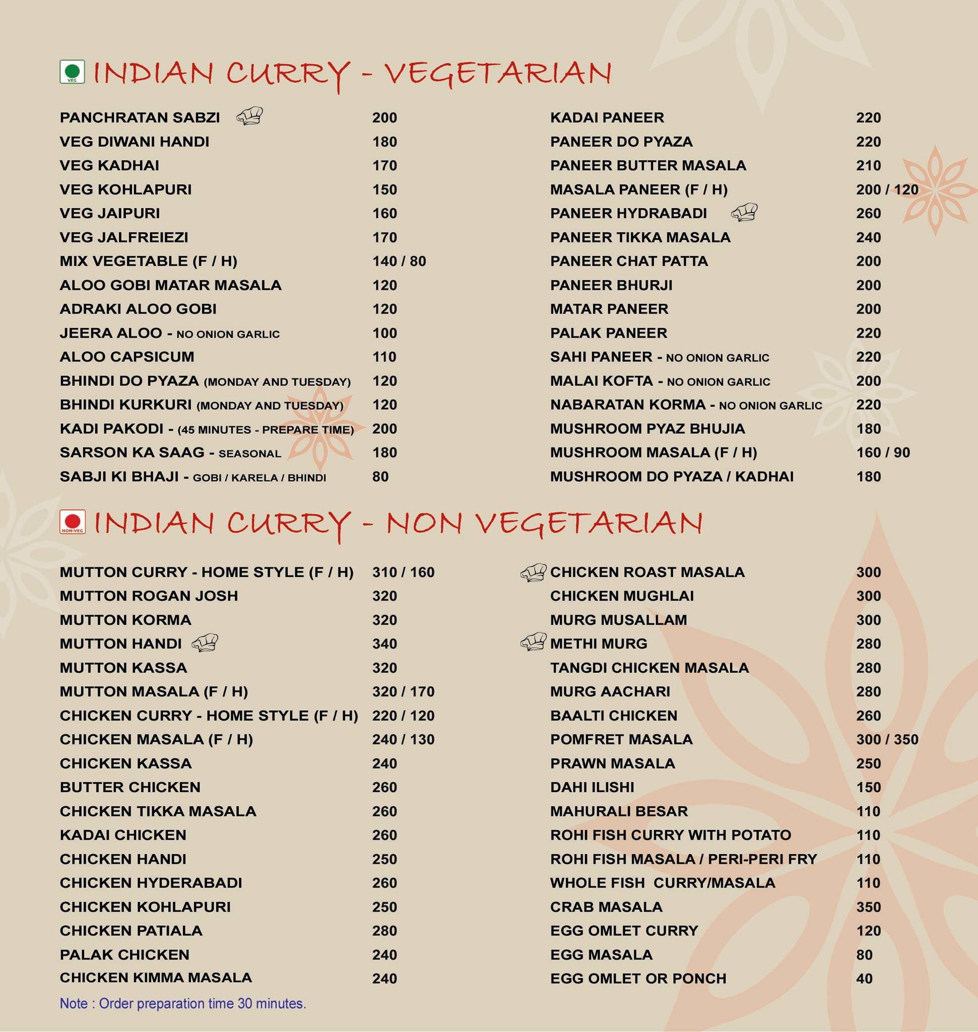 DALCHINI menu