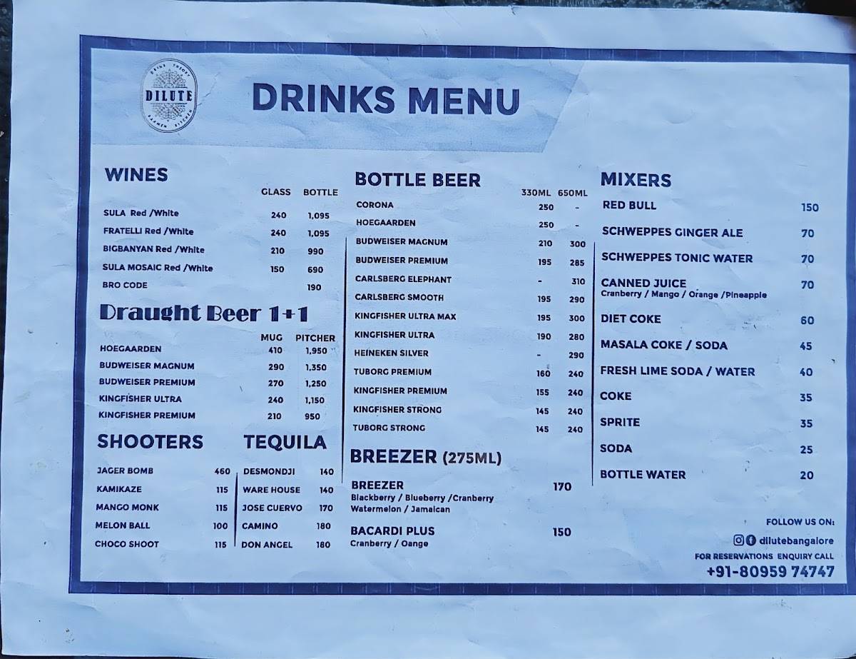 DILUTE Barmen Kitchen menu