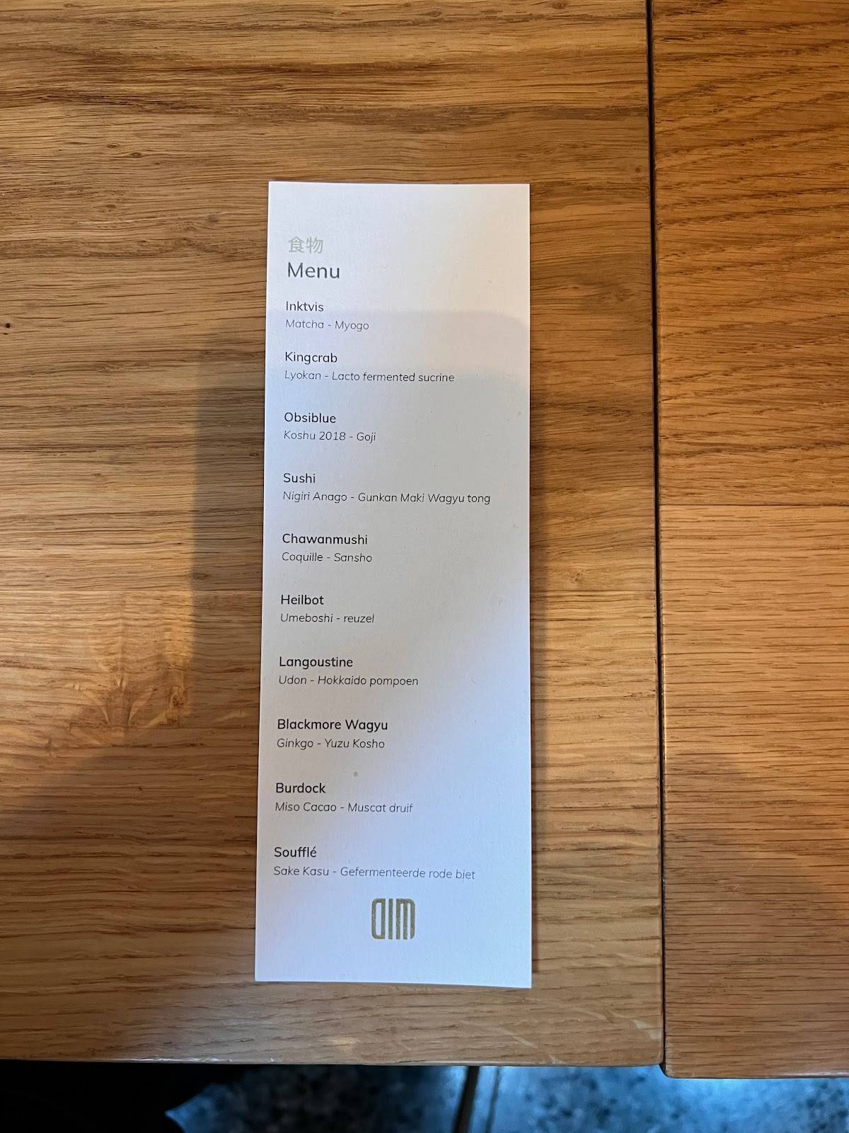 Menu de DIM Dining*