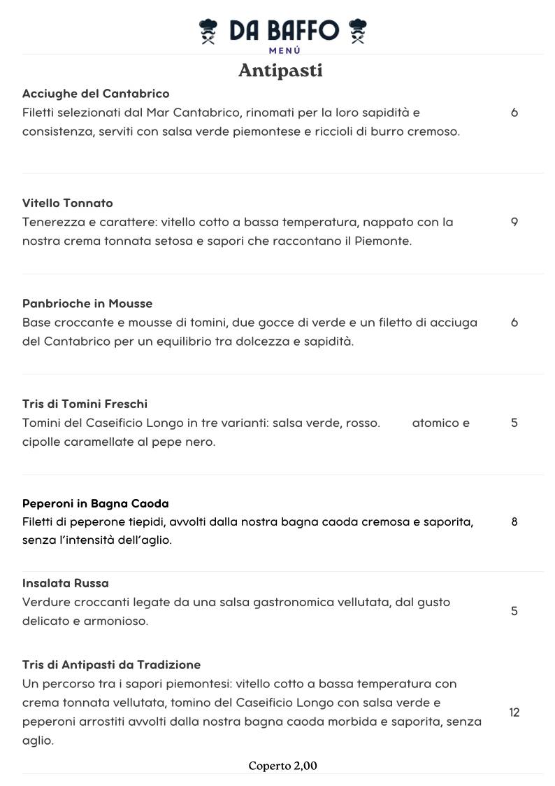 Menu di Da Baffo 