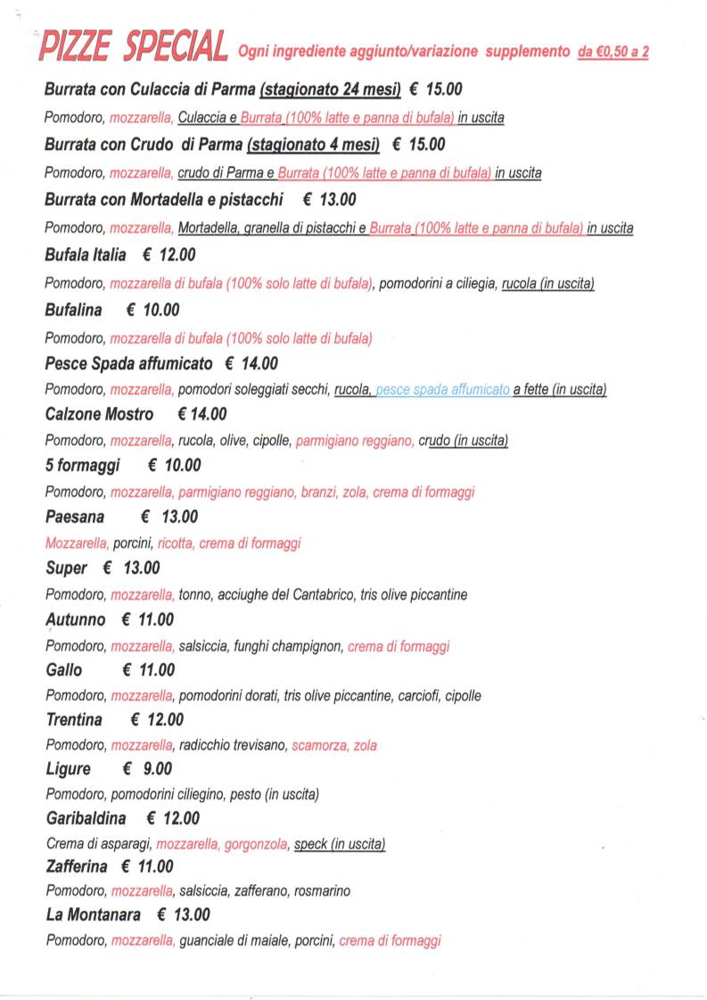 Menu di Da Domenico Pizzeria 
